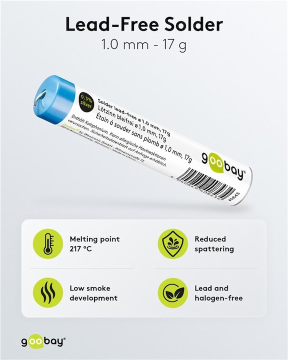 Image du produit Goobay Étain de soudure professionnel sans plomb, ø 1,0 mm, 17 g (Souder)