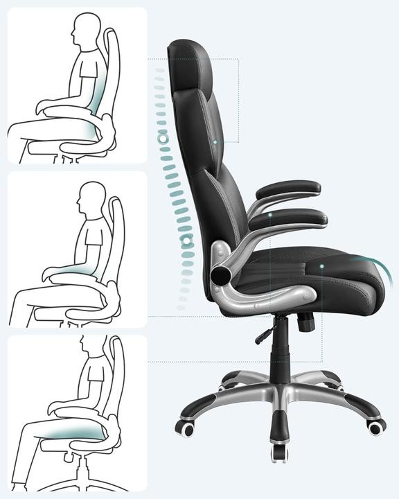 Produktbild Songmics Bürostuhl Gaming Verstellbar Kopfstütze Armlehnen Schwarz (45 - 53 cm)