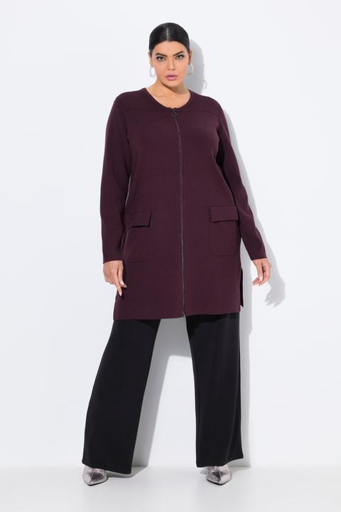 Produktbild Ulla Popken Strickjacke, Feinripp, Rundhals, 2-Wege-Zipper (56)