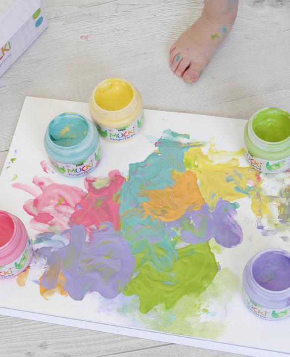 Image du produit Kreul MUCKI Kit de peinture au doigt (Jaune, Orange, Rose, Lila, Vert, Turquoise, 900 ml)