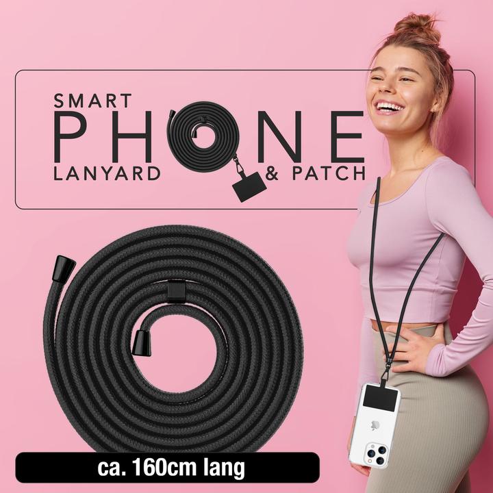 Produktbild Nalia Handyband + Pad für Hülle zum Umhängen, Karabinerhaken Anhänger aus Metall (matt schwarz)