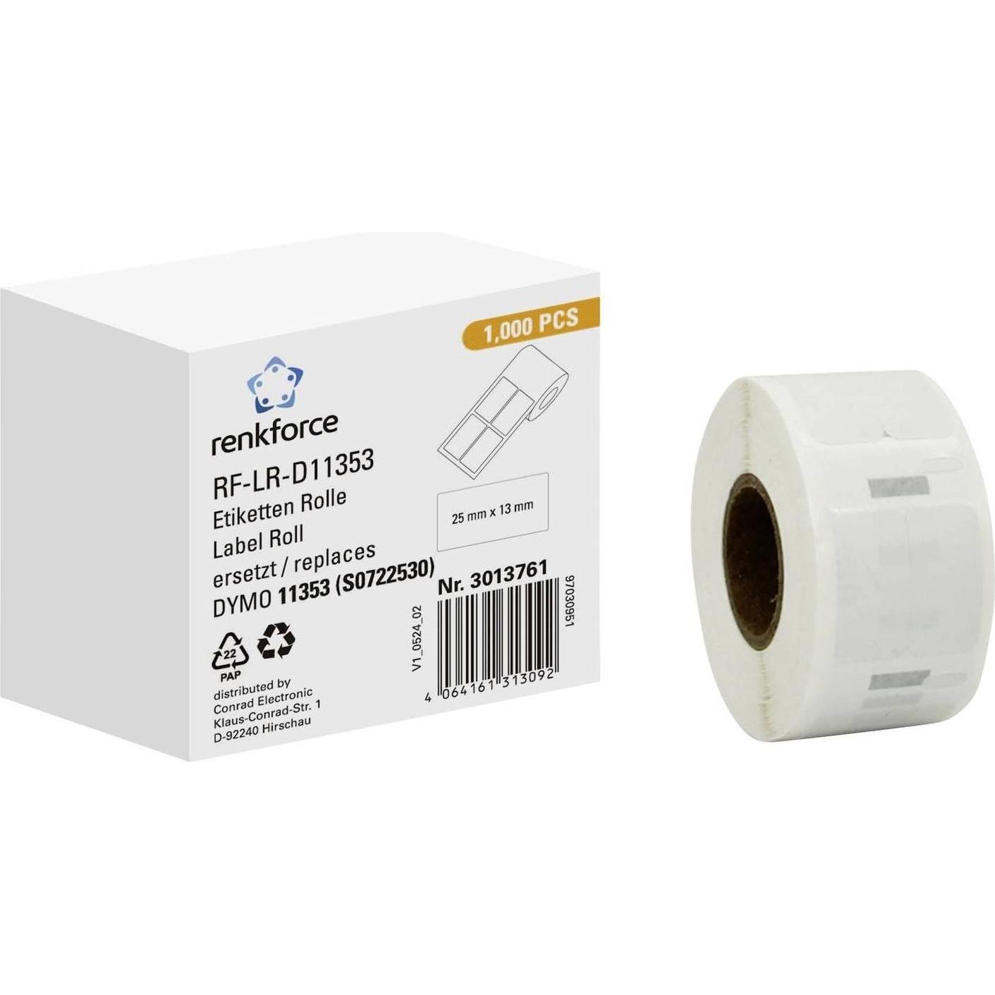 Renkforce, Etiketten, Etiketten Rolle Kompatibel ersetzt DYMO DYMO 11353, S0722530 25 x 13 m