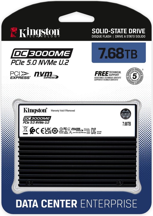 Image du produit Kingston 7.68TB DC3000ME U.2 PCIe 5.0 NVMe TCG Opal Enterprise SSD (7680 Go, 2.5")
