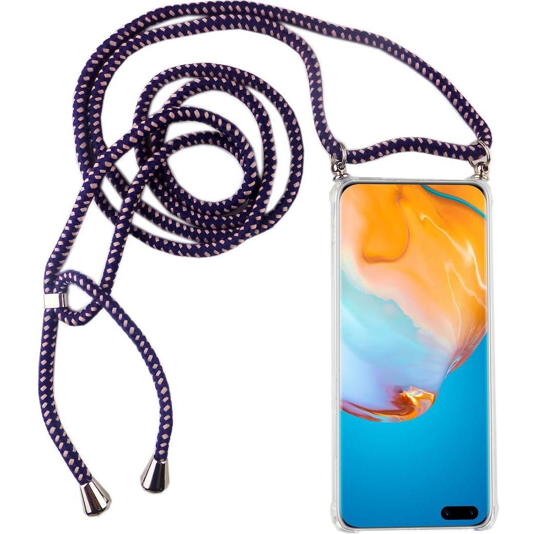 König Design Huawei P40 Pro Handykette Hülle mit Band Case zum umhängen mit Kordel Violett, Handykette, Transparent