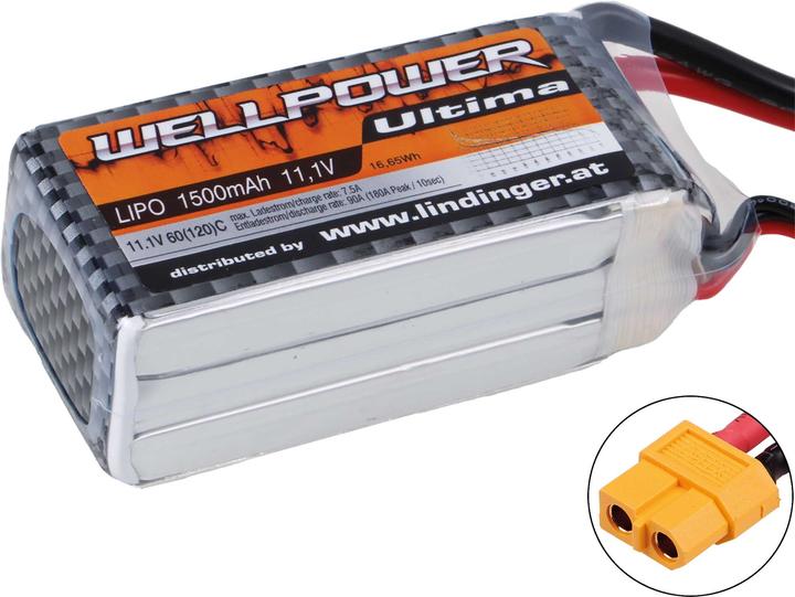 Productafbeelding Wellpower lipo accu ultima 1500 mah / 11,1 volt 3s 60/120c ch5 xt-60 (11.10 V, 1500 mAh)