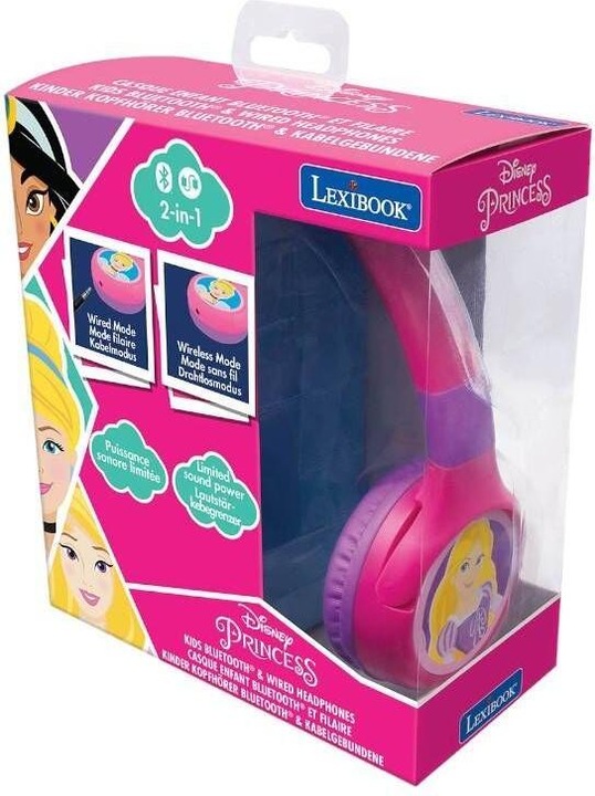 Immagine prodotto Lexibook Cuffie Disney Princess per bambini, 2in1 con cavo Bluetooth, pieghevoli, limitatore di volume