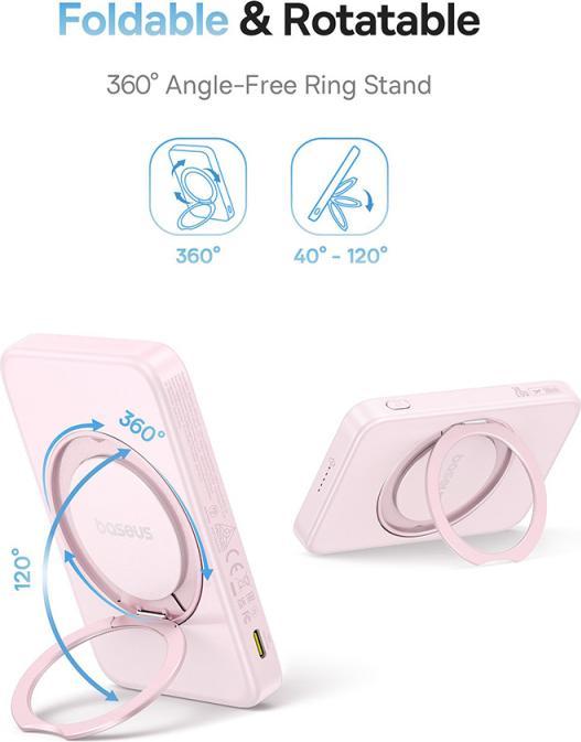 Actual product image Baseus powerbank with stand PicoGo Qi2 5000mAh 20W (pink) (5000 mAh, 20 W, 18.50 Wh)