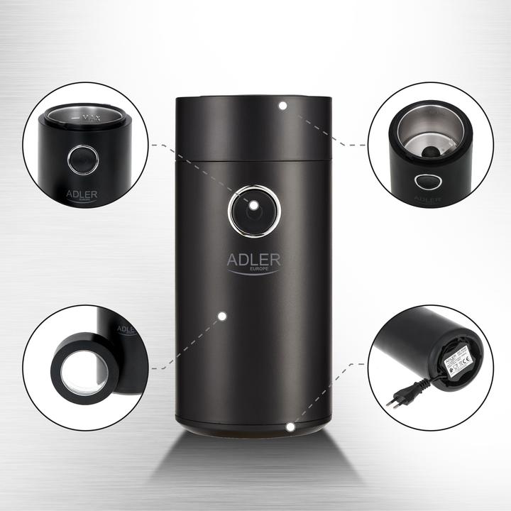 Produktbild Adler Coffee grinder AD4446bs 150 W, Coffee beans capacity 75 g, Lid safety switch, Juodas
