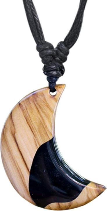 Image du produit Star Piercing Collier noir pendentif lune paillettes époxy noir en bois d'olivier (Organique, sans laiton)