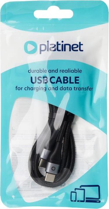 Actual product image Platinet USB-C to USB-C 60W braided cable 1m black (1 m, USB 2.0, 60 W)
