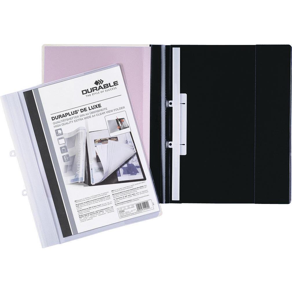 Durable, Mappe, Schnellhefter DURAPLUS de Luxe, DIN A4, schwarz aus extra starker Folie, transparenter Vorderdeckel (A4,...