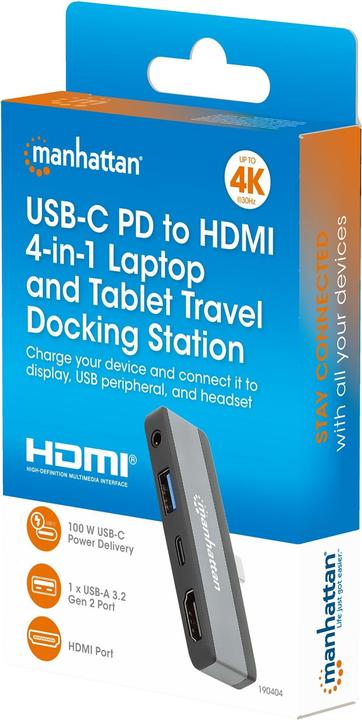Immagine prodotto Manhattan Docking station mobile da USB-C PD a HDMI 4-in-1 per computer portatili e tablet (USB-C, 4 porte)