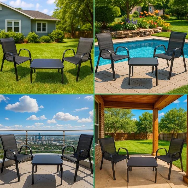 Image du produit Extralink Schwarzwald Klassisches Gartenmöbelset Textilen Zwei Stühle + Tisch Schwarz L-0750