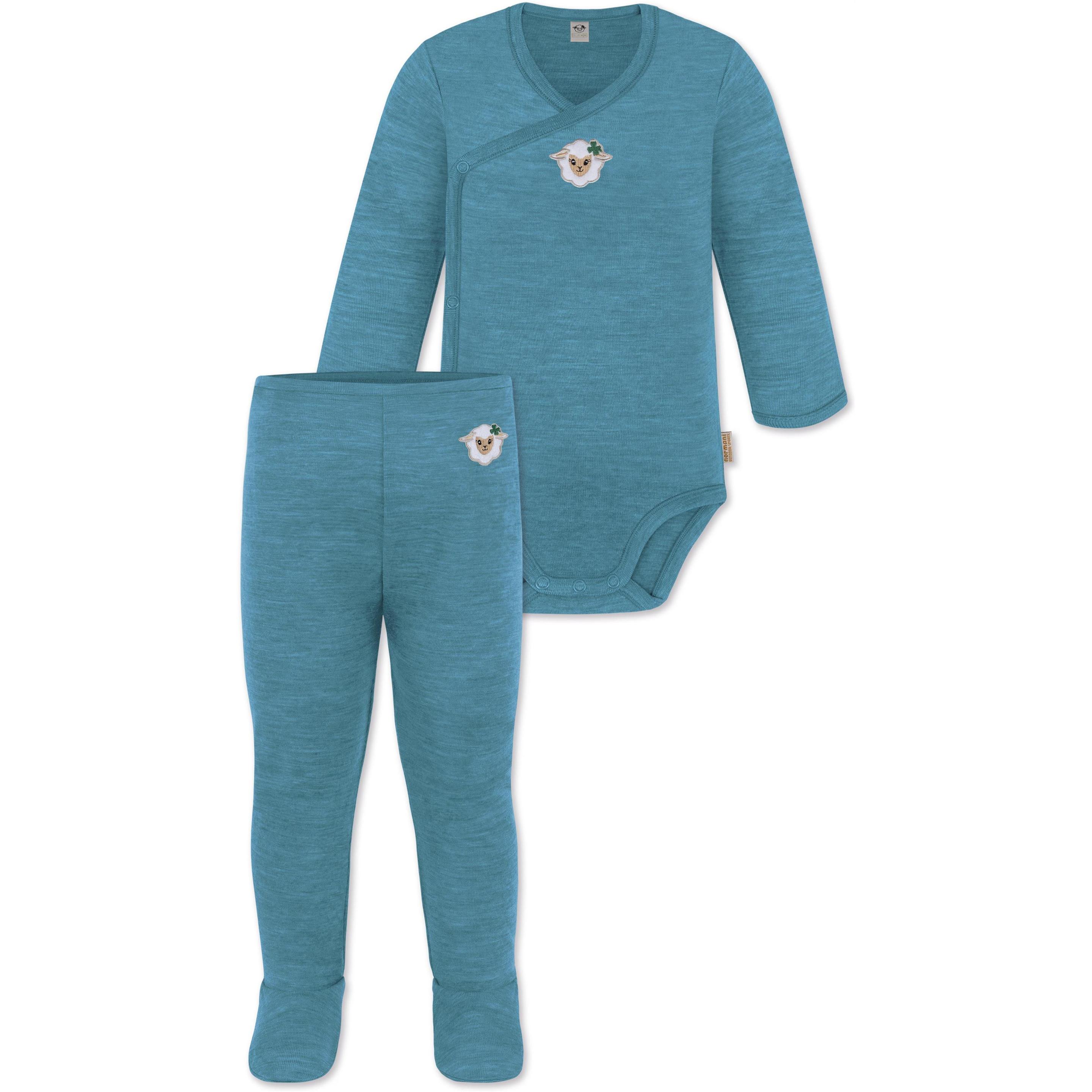 Normani, Herren, Body, Baby Merino Wickelbody Langarm "Kaitaia" und Baby Merino Hose „Silverdale" - 9625, Blau, (56)