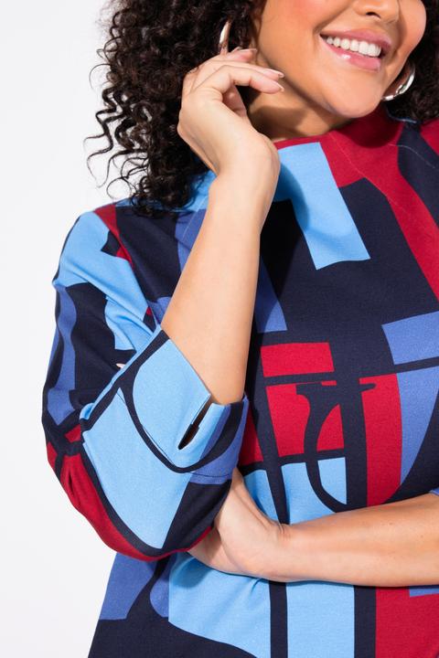 Image du produit Ulla Popken Robe en jersey point de Rome, manches 3/4 et col montant, coupe évasée (50, 52)