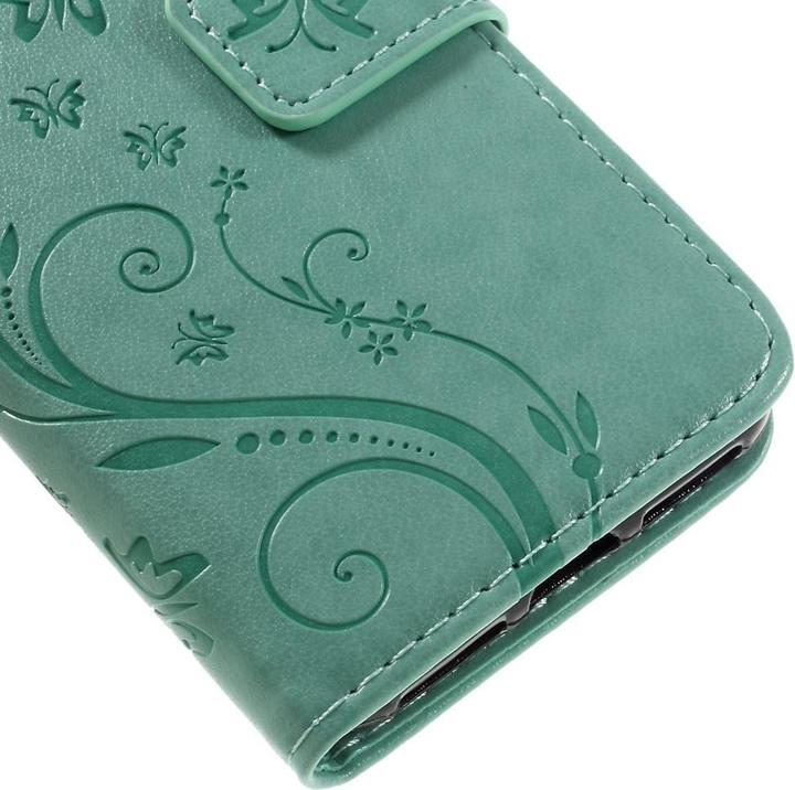 Produktbild Apfelkiste iPhone SE/8/7 Leder Tasche m. Kartenfach/Handschlaufe Butterfly, Türkis (Apple iPhone SE (3rd Gen))