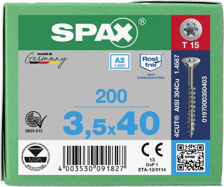 Actual product image Spax A2 Countersunk Multi-Head T-Star Plus T15 Partially Threaded (200 Screws per piece)