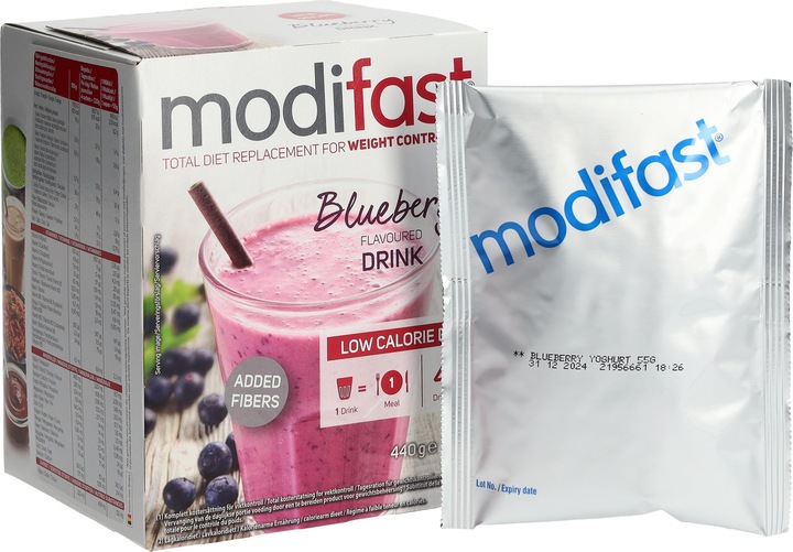 Actual product image Modifast Drink Yoghurt Blueberry (8 Piece, Beutel, 544 g)
