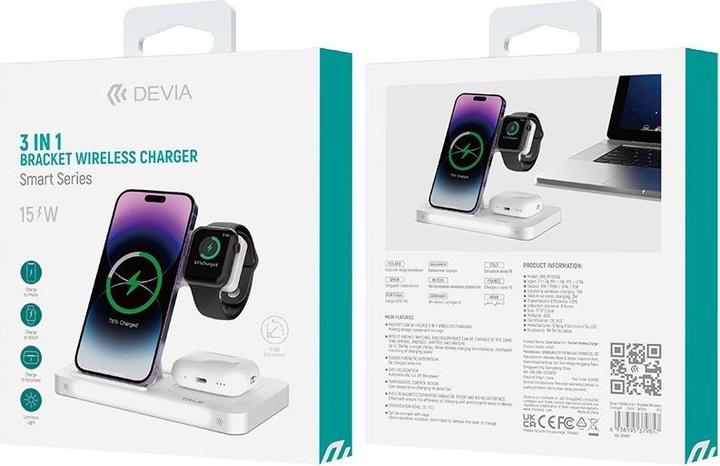 Produktbild Devia Smart 3in 1 kabelloses Ladegerät 15W weiss (15 W)