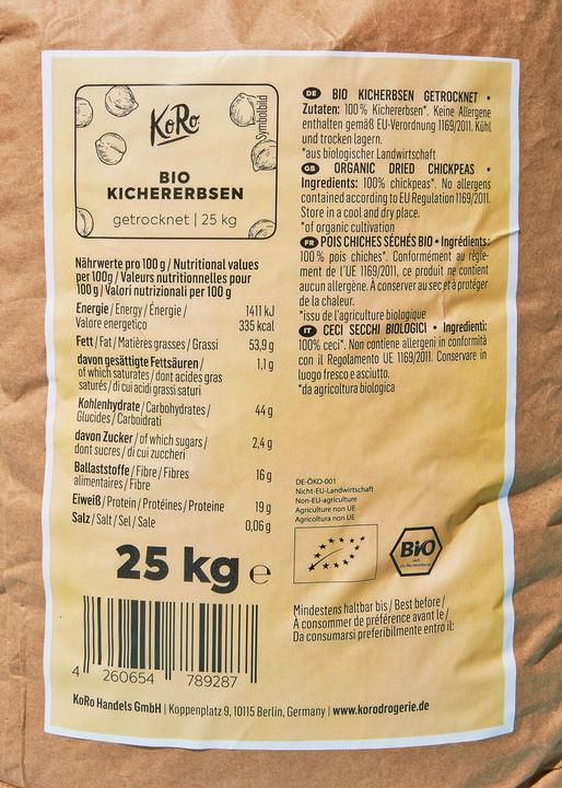 Nährwerte und Zutaten KoRo Bio Kichererbsen getrocknet