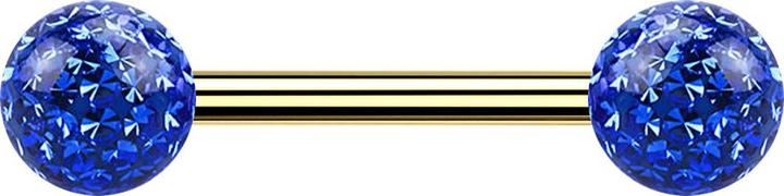 Produktbild Star Piercing Barbell vergoldet mit zwei Kristallkugeln dunkelblau Epoxy Schutzschicht (Titan G23, ohne Messing)
