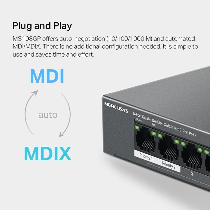Actual product image Mercusys MS108GP (8 ports)
