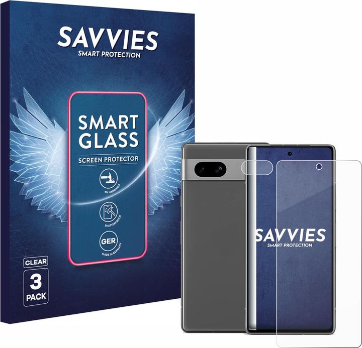 Actual product image Savvies 3x Smart Glass - 9H Hybrid Glass Screen Protector for Google Pixel 7a (Front+Camera) (3 pcs., Google Pixel 7a)