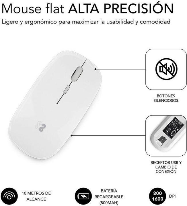 Actual product image Subblim Raton Dual Flat Rate Mouse White Rechargeable (Wireless)