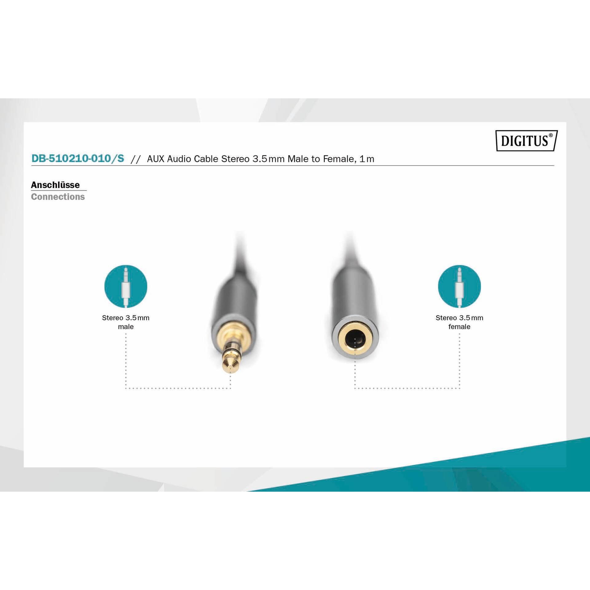 Thumbnail - Digitus Audio Verlängerungskabel, 3,5 mm Klinke auf 3,5 mm Buchse (1 m), Audio Kabel