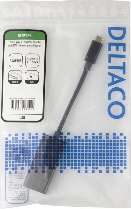 Produktbild Deltaco Usbc-Giga-Mapt (USB-C, RJ45 Gigabit Ethernet (1x))