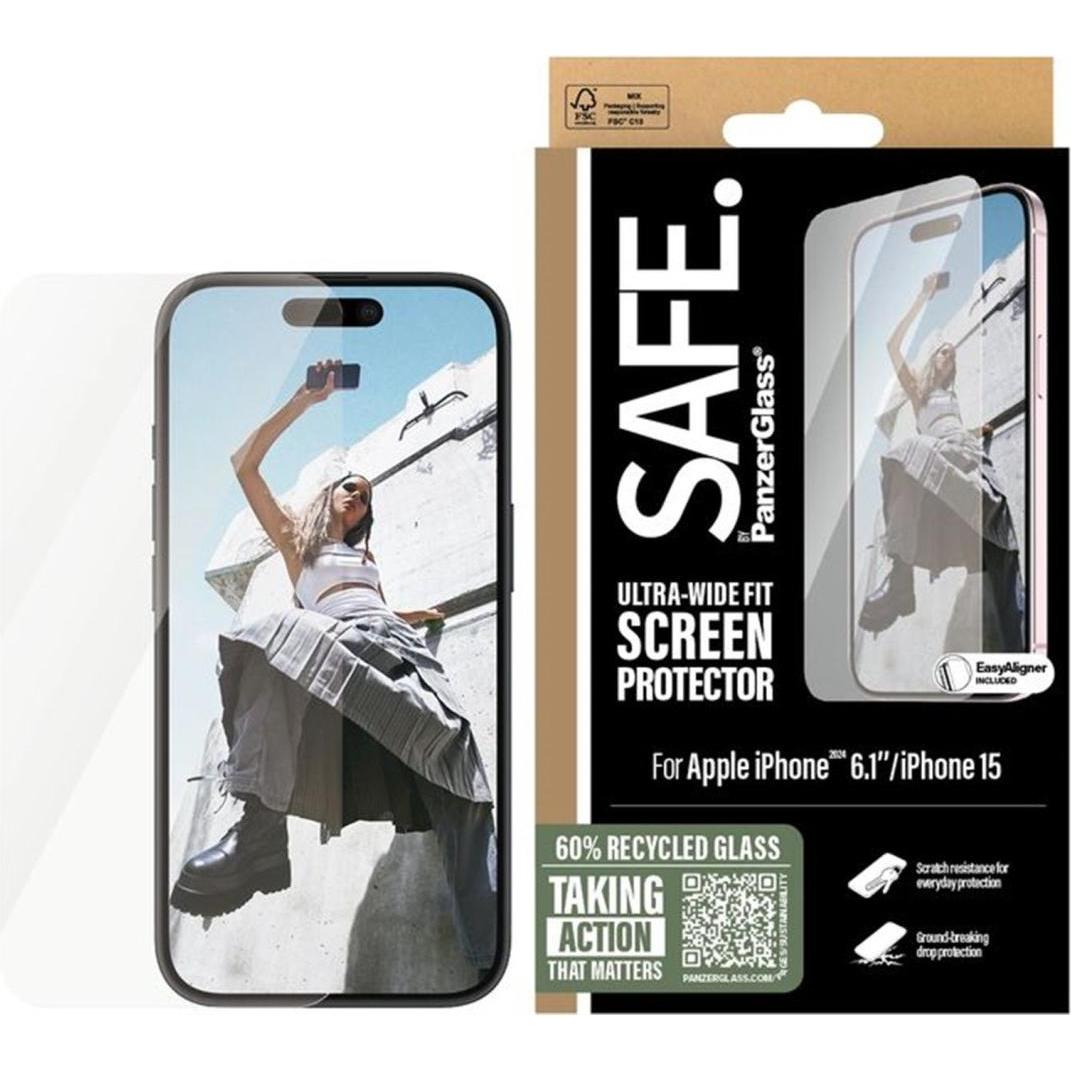 PanzerGlass SAFE. (1 Stück, Apple iPhone 15, Apple iPhone 16), Smartphone Schutzfolie, Transparent