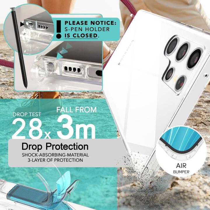 Actual product image Nalia Clear hybrid case with chain to hang around the neck