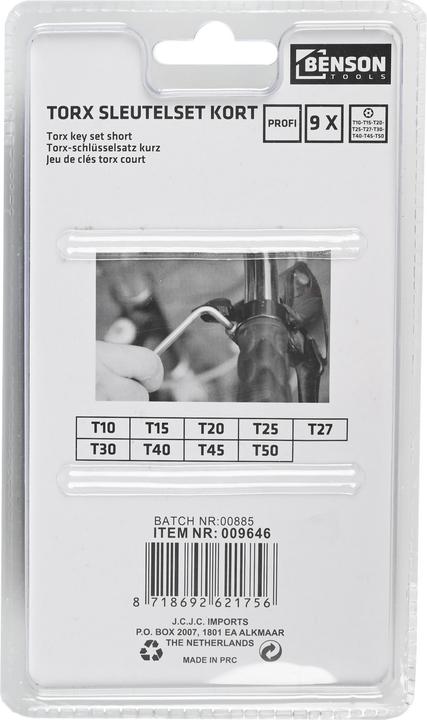 Actual product image Benson Torx wrench set short 9 pcs profi