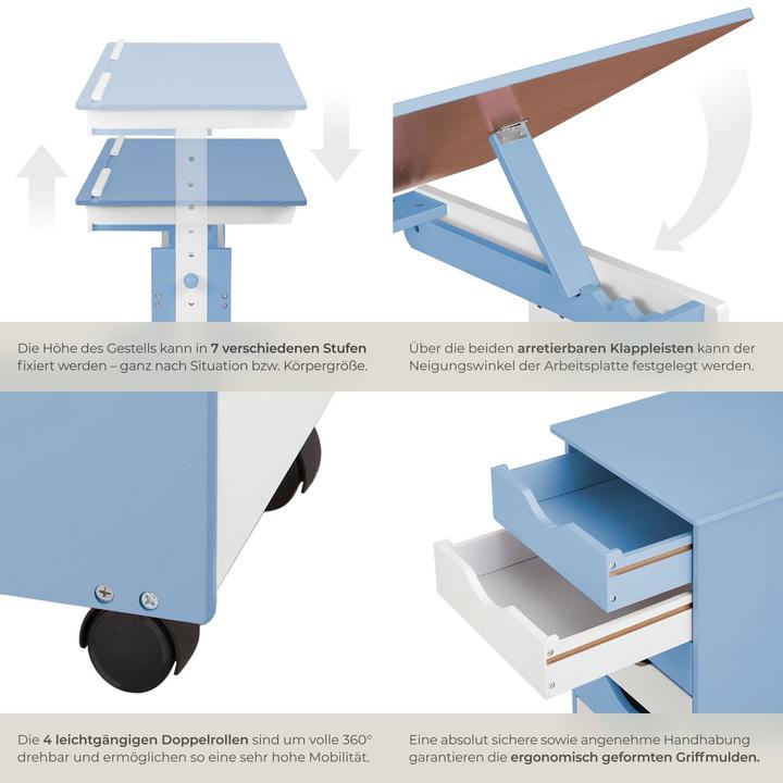 Produktbild tectake Kinderschreibtisch und Rollcontainer (109 x 55 x 94 cm)