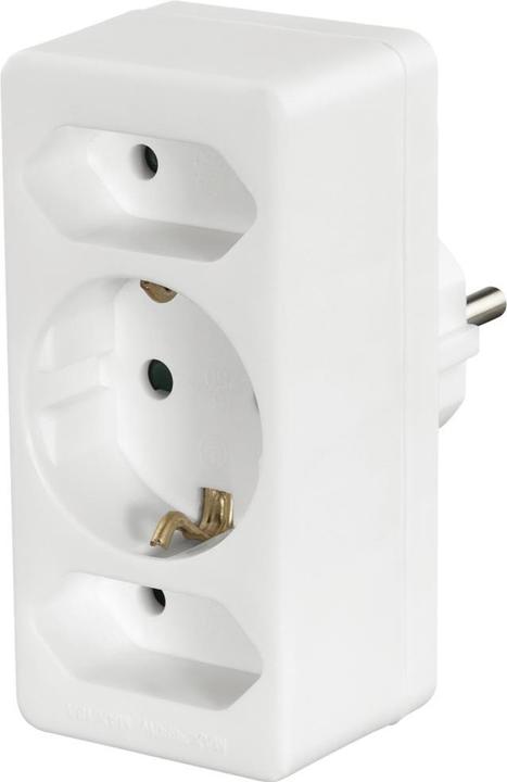 Hama Adaptateur de prise 3x, 1x contact de protection, 2x Euro, blanc (3 x)