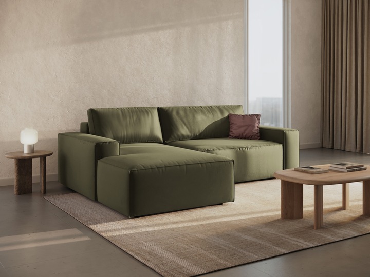 Actual product image Micadoni Velvet Left Corner Sofa With Bed Function And Box, "Jodie", 3 Seats, 246x151x86 Made in Europe (Corner sofa)