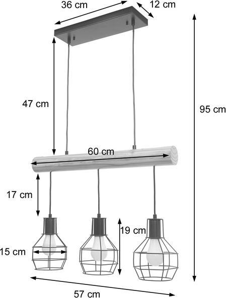 Image du produit Swisshandel24 Lampe à Suspendre, Industrial Vintage Bois Métal Noir - 3 Abat-jour Grille (E27)