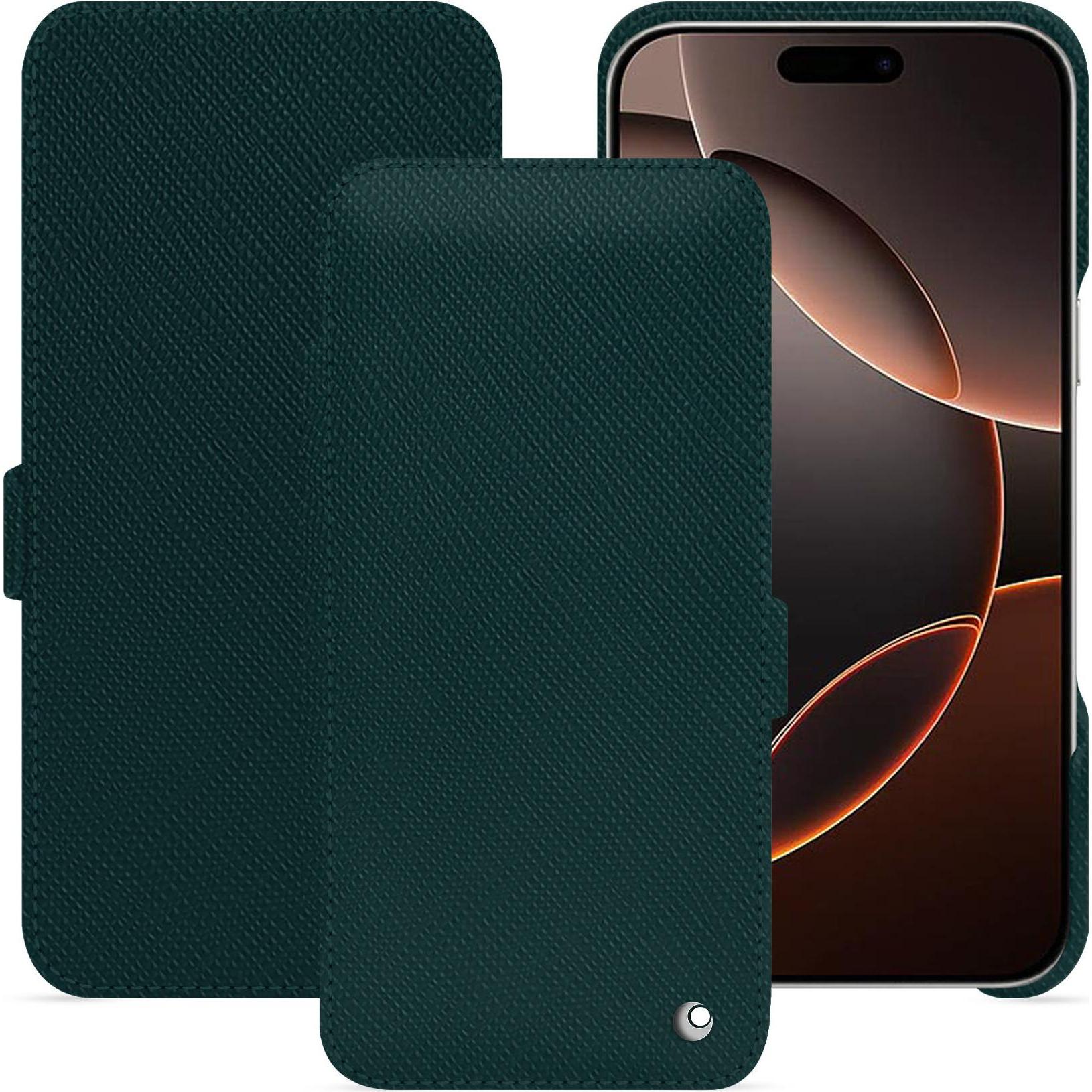 Noreve Lederschutzhülle horizontal (Apple iPhone 16 Pro), Smartphone Hülle, Grün