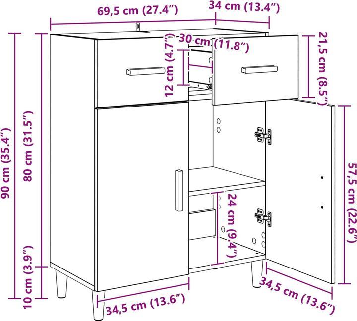 Produktbild vidaXL Holzsideboard (34 x 69.50 x 89 cm)
