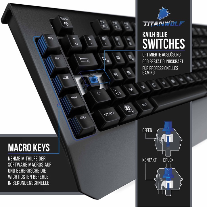 Produktbild Titanwolf Tastatur-, Maus- und Mauspad-Set, Gaming Bundle - Mechanisches Keyboard, Mouse & Mousepad (DE, Kabelgebunden)