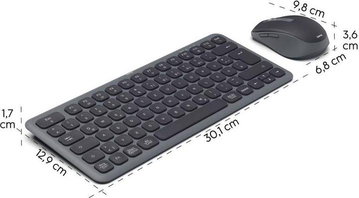 Actual product image Hama Multi-device keyboard and mouse set WKM-500 wireless small SW QWERTZ EN (DE, Wireless)