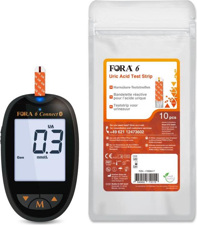 Fora 6 Connect Bluetooth incl. Uric Acid Test Strips (Glucose monitors)