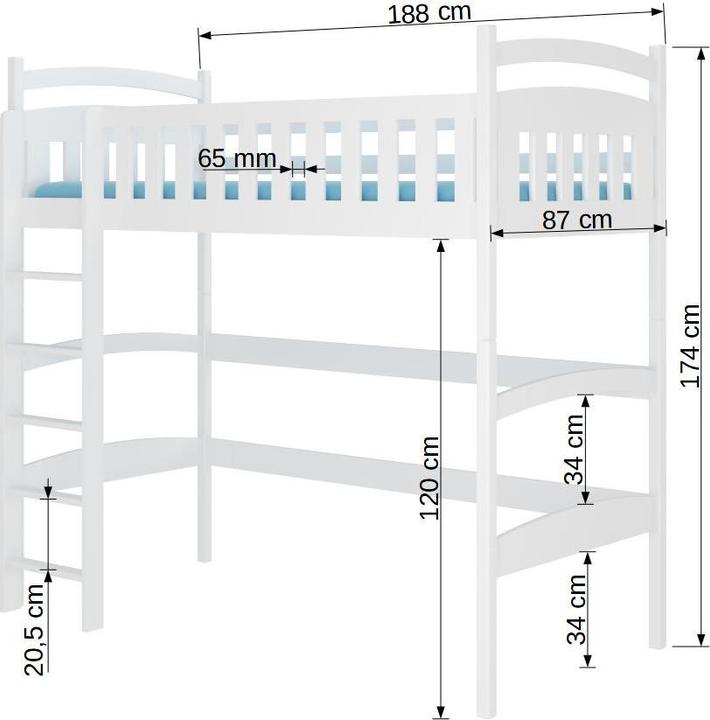 Image du produit ADRK Furniture Lit superposé mezzanine MIAGO 180x80 (180 x 80 cm)