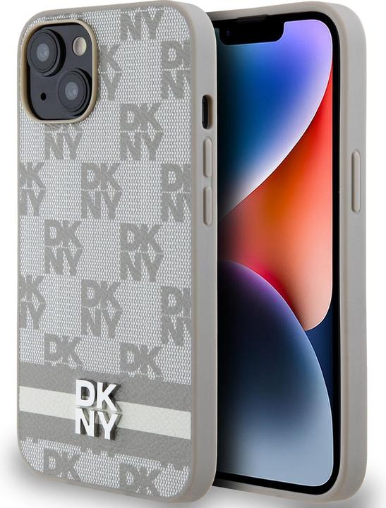 Produktbild DKNY PU Leather Checkered Pattern and Stripe Case for iPhone 15 Beige (Apple iPhone 15)