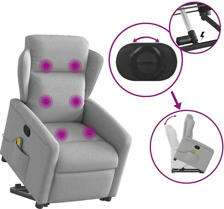 Immagine prodotto vidaXL Poltrona massaggiante con ausilio per la risalita in piedi in tessuto grigio Cloud