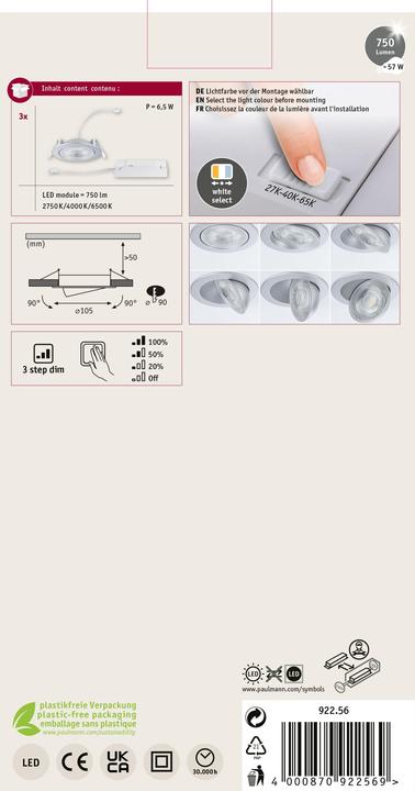Produktbild Paulmann Einbauleuchte Aumus 3er Set (750 lm)