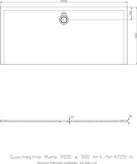 Produktbild Hoesch Duschwanne MUNA 2000x900x30mm we