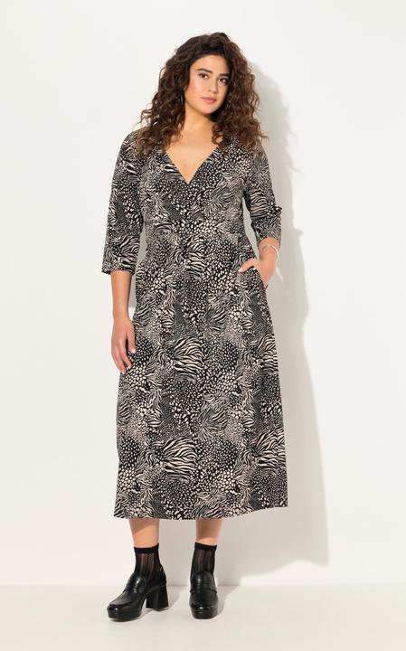 Immagine prodotto Ulla Popken Maxi abito in jersey dal look animalier con taglio svasato, scollo a V e maniche a 3/4 (54)