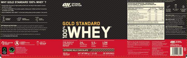 Valori nutrizionali e ingredienti Optimum Nutrition Gold Standard 100% Whey (Cioccolato Latte Estremo, 1 pz., 896 g)