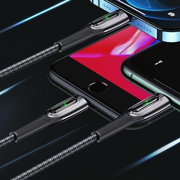 Actual product image Usams Cable pleciony USB-C na Lightning Smart Power-off 20W PD Cable 1.2m czarny/black SJ518USB01 (U (1.20 m, 20 W)